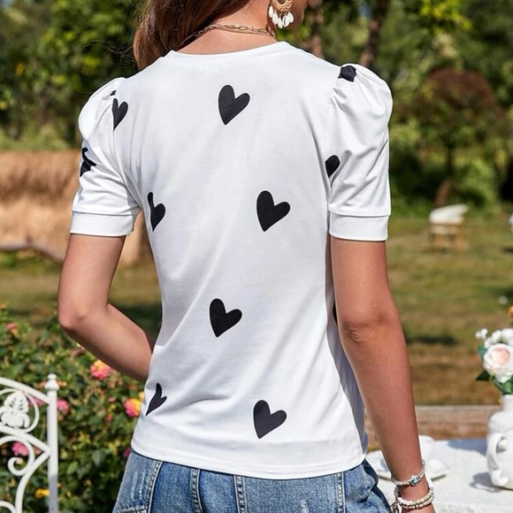 Blue hearts print puff sleeve top - Picture 10 of 15